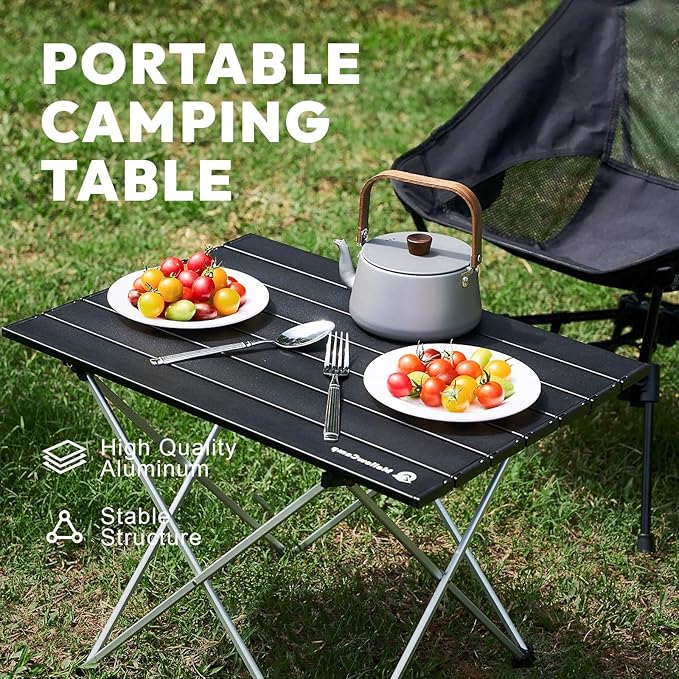 MellowCamp Camping Side Table, Ultralight Aluminum Folding Table, Small Compact Portable Ideal for Beach, Outdoor Cooking, Hiking, Camping, Picnics (Black,Medium)