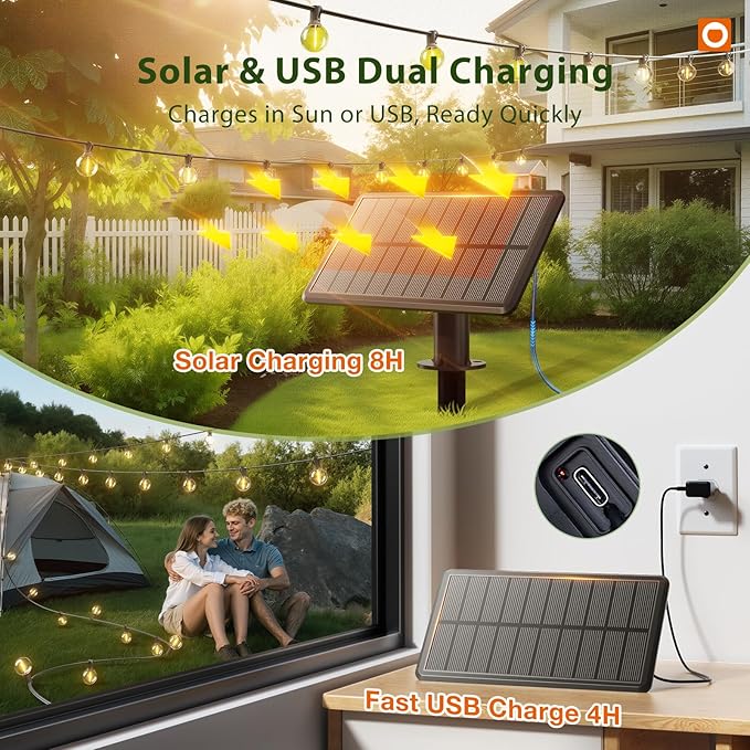 addlon 25FT Solar Powered Outdoor String Lights Waterproof with Remote, G40 Solar Powered String Lights with 13 LED Shatterproof Bulbs, 3 Light Modes, Dimmable Solar Lights for Outside Bistro Cafe