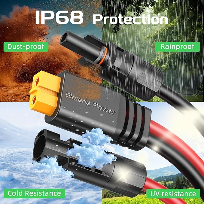 Bateria Power Solar to XT60 Charge Extension Cable 10AWG 10Ft, Solar Connector to XT60 Adapter Cable for Solar Panel to LiFePO4 Battery RV Portable Power Station Solar Generator,10AWG 10Ft