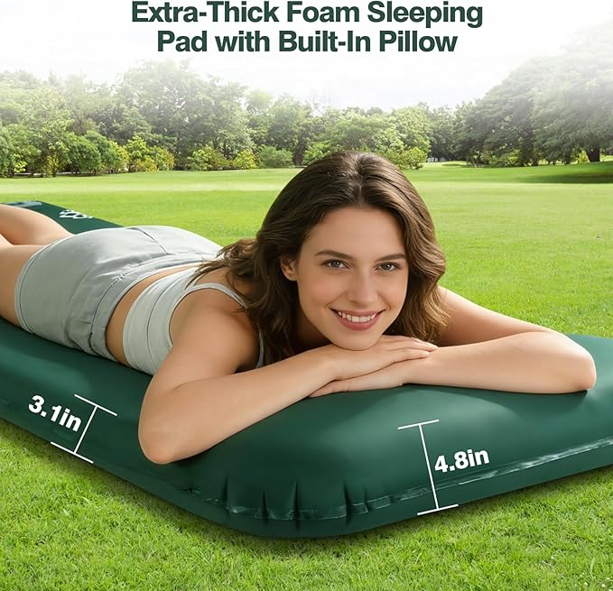 Memory Sleeping Pad with Electric Pump, 3.15" Ultra-Thick Foam Sleeping Mats for Camping, 9.5 R-Value Insulated Self Inflating Sleeping Pad with Pillow for Car Travel Tent
