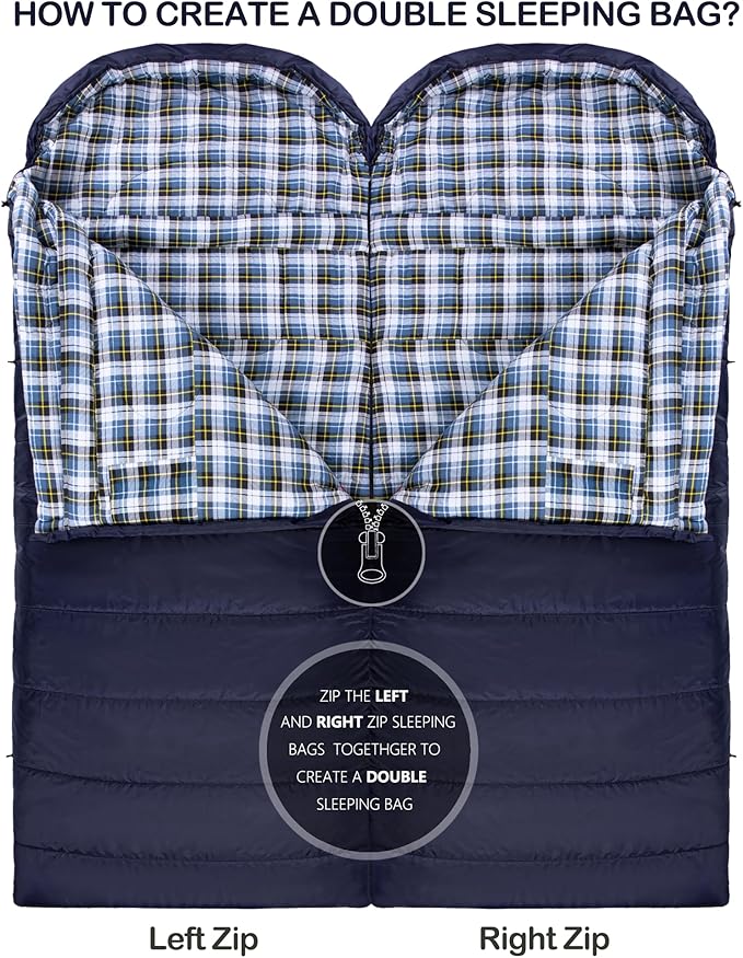 HiZYNICE Cold Weather Sleeping Bag 100% Cotton Flannel XXL for Adults Big and Tall,Free Compression Sack