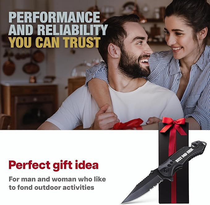 GOOD WORKER Legal Pocket Knife with 2.95” Serrated Blade, Glass Breaker, Seat Belt Cutter - EDC Sharp Folding Knives with Portable Clip - Small Tool for Tactical Camping Survival Hiking - Gifts for Men, Women