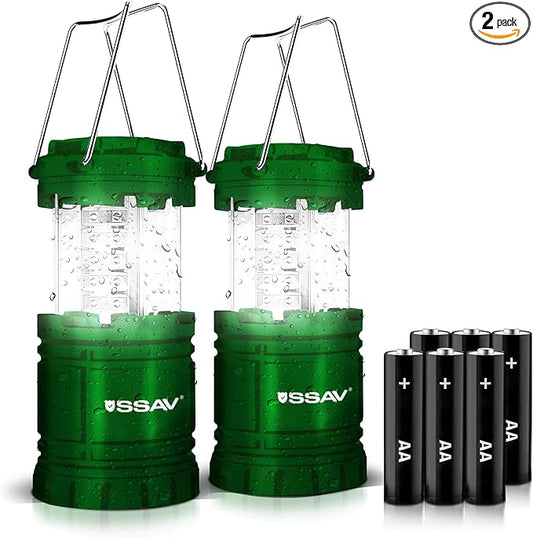 2 Pack LED Camping Lantern, LED Lanterns, Suitable Survival Kits for Hurricane, Emergency Light for Storm, Outages, Outdoor Portable Lanterns, Green, Collapsible | Batteries Included