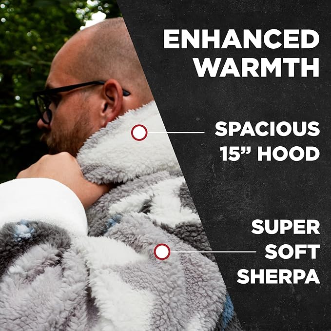 Coleman Oversized Wearable Sherpa and Micro-Mink Blanket Hoodie, Grey - One Size Fits Most