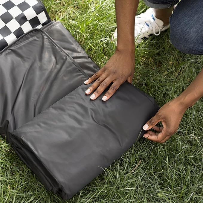Tiny Twinkle Waterproof Picnic Blanket | 5'x7' 100% Recycled Polyester, Sandproof, Foldable & Portable for Beach, Camping, Travel（Black Checkers）
