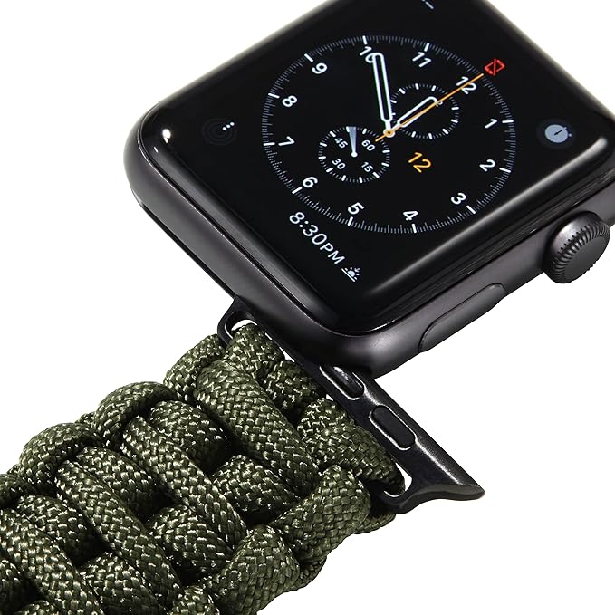 Savior Survival Gear Paracord Watch Band - Compatible with Apple Watch Band 49mm 46mm 45mm 44mm 42mm - iWatch Band Series Ultra 10 9 8 7 6 5 4 3 2 1 SE – Adjustable strap for men (Green, X-Large)