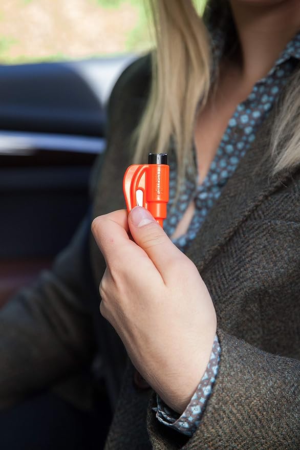 resqme The Original Emergency Keychain Car Escape Tool, 2-in-1 Seatbelt Cutter and Window Breaker, Made in USA, Orange - Compact Emergency Hammer
