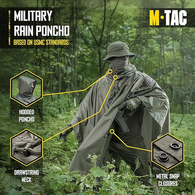 M-Tac Tactical Rain Poncho - Army Military Poncho Shelter - Waterproof Ripstop Camping Hiking Outdoor Hunting Rain Ponchos