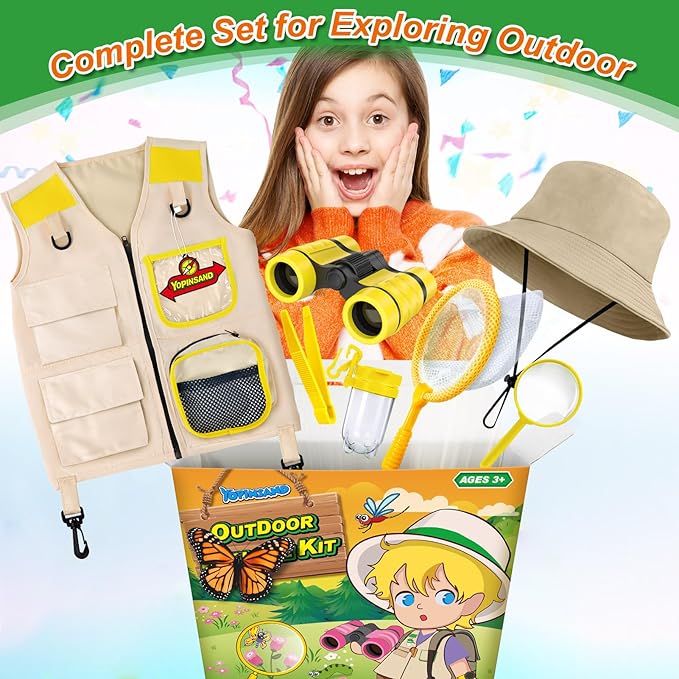 YOPINSAND Kids Explorer Kit & Bug Catcher Kit, Kids Camping Gear for Kids, Outdoor Exploration Set with Vest & Hat, Ideal Outdoor Camping Adventure Toys for Ages 3 4 5 6 7 8 Boys Girls