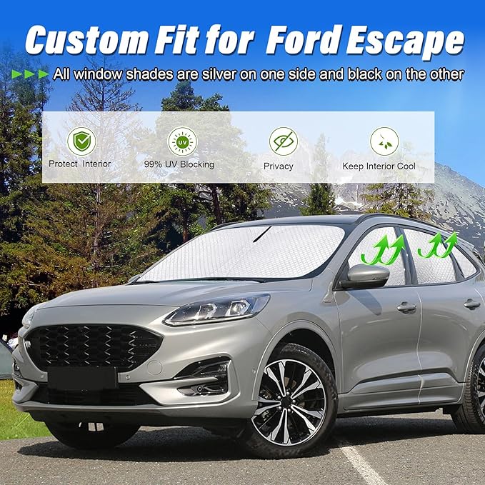 KMF Thicken Windshield Sun Shade for Ford Escape 2020-2026 Accessories, Foldable Full Car Window Shades with Side Rear for Protector Block UV Rays and Light Blocking Camping