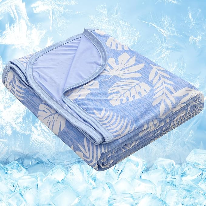 OIGAE Cooling Blanket with Double Sided Cold Effect Bed Throw for Hot Sleepers Night Sweats,Japanese Q-Max 0.5 MICA Cooling Fiber,Skin-Friendly, Breathable (8 - Blue (Tropical), Twin 60'' x 80'')