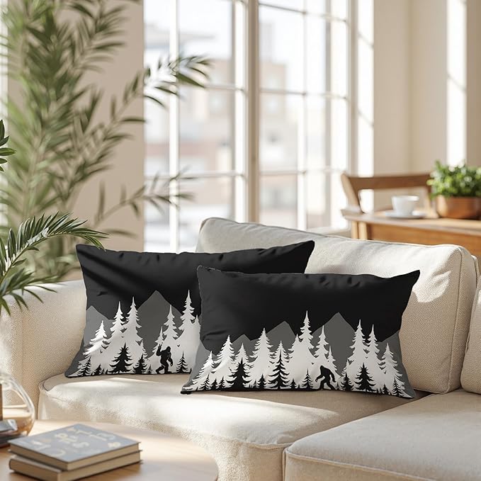 Funny Bigfoot Sasquatch Forest Throw Pillow Covers 12x20 Set of 2,Camper Decor Pillowcase,Camping Camper Bigfoot Gifts for Women,Big Foot Sasquatch Gifts
