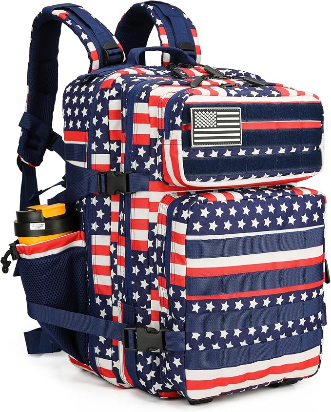 Lovelinks21 45L Tactical Assault Backpack 3 day assault pack with Molle Waterproof backpack Rucksack for Tactical Backpacks (Striped Flag)