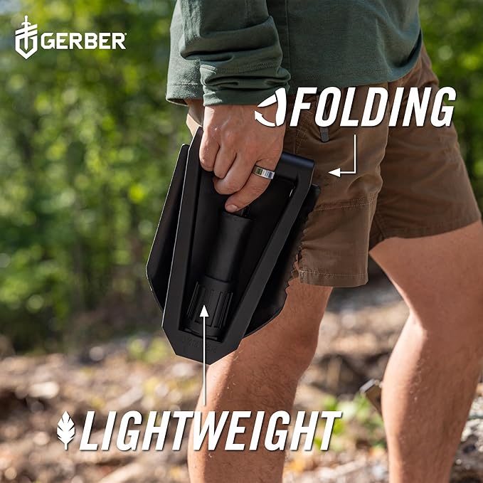 Gerber Gear Military Style Tactical Folding Spade E-Tool, Heavy-Duty All Purpose Camping and Emergency Car Shovel with Serrated Edge, Compact Survival Gear, Black