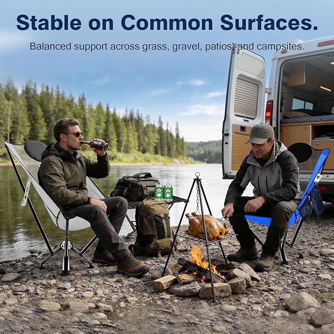 MTRVR Utility-Grade High-Back Folding Chair — Stable One-Piece Structure, Extended Back Support for Longer Sitting, Reinforced Aluminum Frame, Portable Chair for Camping, RV & Outdoor Use