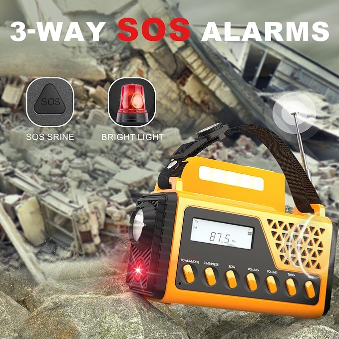 Emergency Crank Weather Radio, 10000mAh Solar Hand Crank Portable NOAA AM FM Battery Power Radio,Weather Alert with Flashlight,SOS Alarm & Reading Lamp,Survival Gifts for Home Outdoor (Orange)