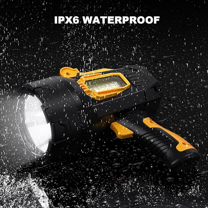 MIXILIN Rechargeable Spotlight 2,000,000 Lumens, Super Bright LED Spotlight Flashlight Outdoor with COB Light & Foldable Tripod, 10000ɱAh Long Lasting Large Handheld Spot Light for Boating Camping