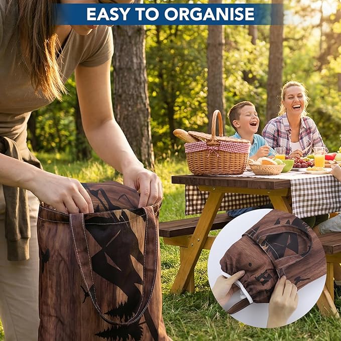 Picnic Table Cover with Bench Covers and Bag, 72in Camping Tablecloth, Waterproof Windproof Elastic Edges Fitted Rectangle Tables RV Gear Campers Must Have(Brown）