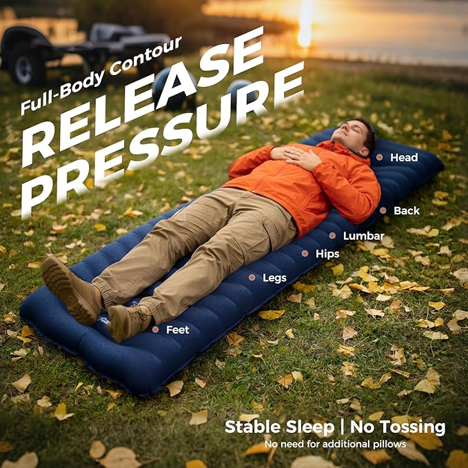 KingCamp Double Sleeping Pad for Camping, Rollover Prevention Inflatable Queen Camping Mattress 2 Person Ultralight Air Mat for Backpacking Hiking Tent Cot, PVC Free