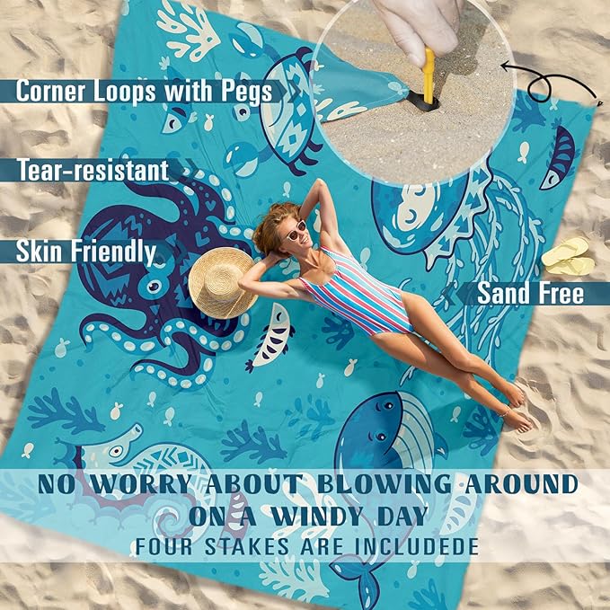 Famstar Beach Blanket Sandproof Waterproof 78''×81''1-5Adults Oversized,Compact Lightweight Durable Beach Mat for Travel Camping Hiking Picnic Blanket