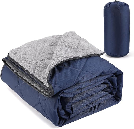 Aulock 55''W x 80''L Warm Outdoor Stadium Blanket Waterproof - Portable & Windproof Navy Blanket with Sherpa Fleece Lining for Camping Winter Cold Weather