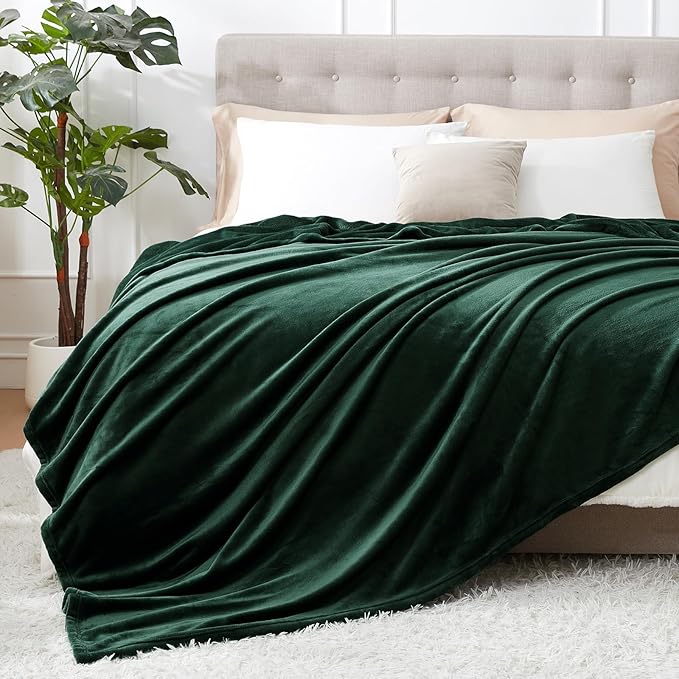 Hansleep Fleece King Size Blanket for Bed Dark Green, Super Soft Flannel Fuzzy Plush Cozy Blanket for All Seasons, Dark Green, King 90x108 Inches