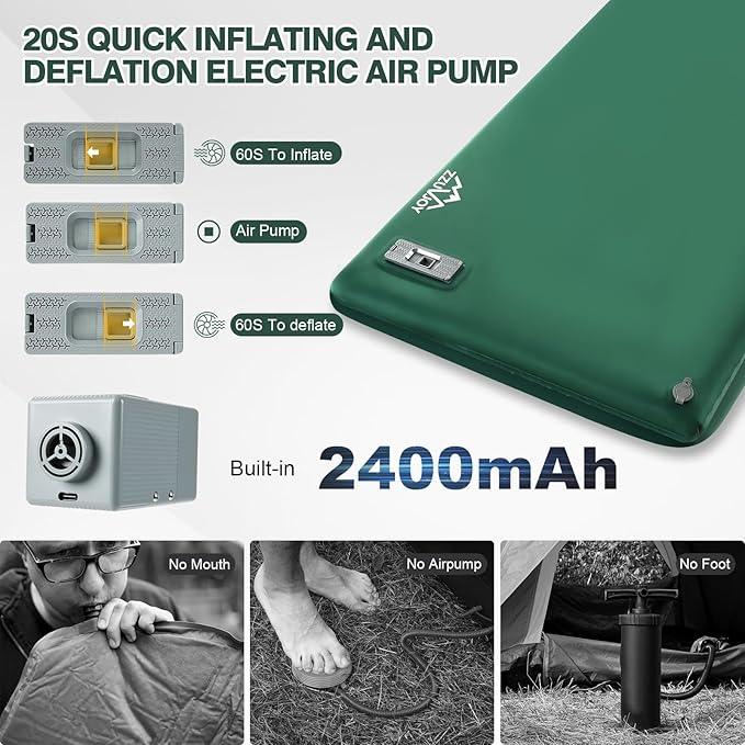 Memory Sleeping Pad with Electric Pump, 3.15" Ultra-Thick Foam Sleeping Mats for Camping, 9.5 R-Value Insulated Self Inflating Sleeping Pad with Pillow for Car Travel Tent