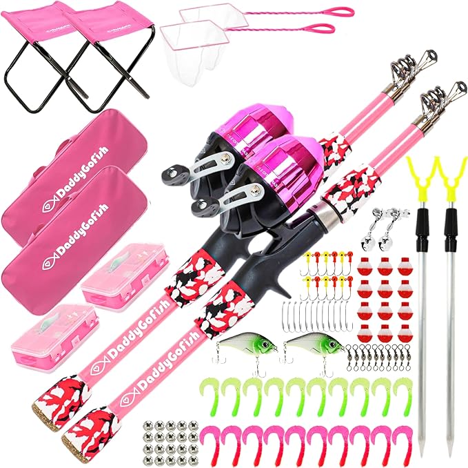 DaddyGoFish Kids Fishing Pole - Rod Reel Combo Tackle Box Starter Set - First Year Small Dock Gear Kit for Boys Girls Toddler Youth Age Beginner Little Children Junior Anglers