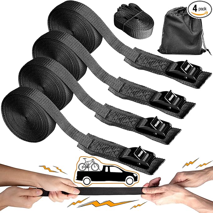 WEDAMER 4-Pack Kayak Tie Down Straps Heavy Duty Cam Buckle Tie Downs Adjustable for Trucks Motorcycles Boat RV - Ratchet Lashing Straps with Storage Bag, Roof Rack Trailer Cargo Securement 1" x16.4ft