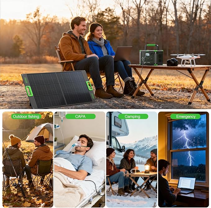 500W Portable Power Station, 519Wh Outdoor Solar Generator Backup Battery Pack with 2 110V AC Outlets, 500W (Peak 1000W) 10-Port Powerhouse for RV/Van Camping Fishing Climbing Road Trip Home Emergency