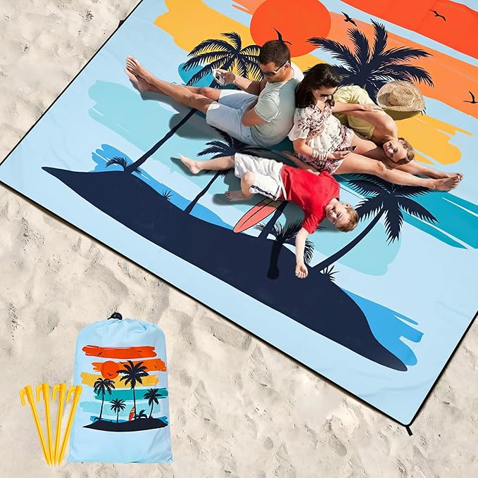HIHOHO Beach Blanket Waterproof Sandproof Extra Large Beach Mat 79" X 83"/120"x108"for 1-8 Adults Quick Drying Durable Outdoor Picnic Mat for Beach Travel Camping Hiking