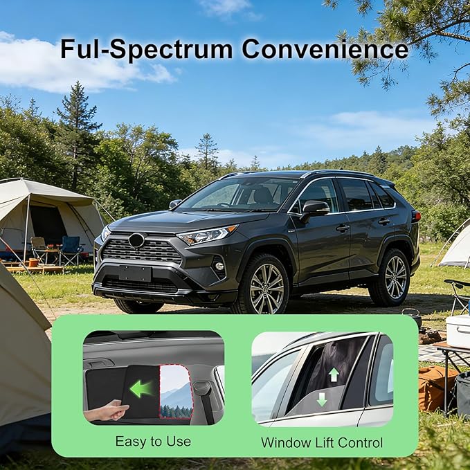 Car Window Shades for 2019-2024 Toyota RAV4 Rear Window, Suede Fabric Window Covers for Privacy Car, Custom Fit Without Steel Rings, UV & Heat Protection Magnetic Installation (2 PCS)