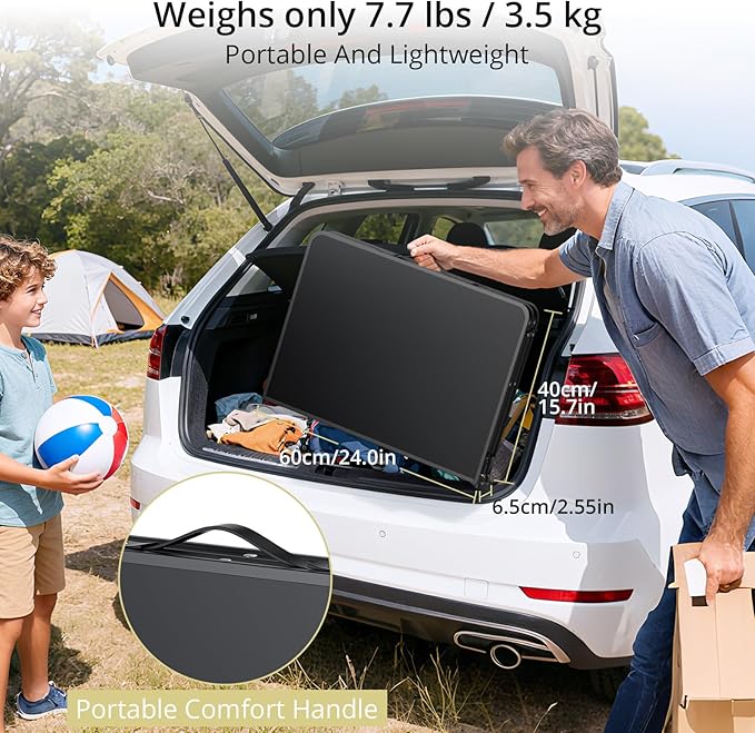 Anbte 3ft Camping Table Foldable with Storage Net, 3 Heights Max 29.5" Aluminum Camping Table with Portable Handle, Lightweight, for Travel Outdoor Beach Picnic Patio Indoor, 36" x 24", Pure Black