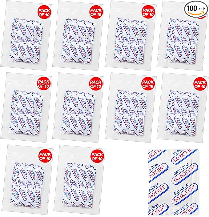 auhanth 100 Packs 100CC Oxygen Absorbers (10 Packs of 10), Food Grade Oxygen Absorbers for Long Term Food Storage in Vacuum Bag, Applicable to Mason Jars, Vacuum Storage Bags