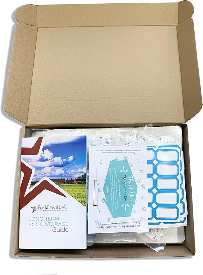 PackFreshUSA 100-Pack 7 Mil Mylar Bags & Oxygen Absorbers - Pint, Quart, Gallon – Durable Food Storage for Long-Term Prep, Heat Sealable & Moisture-Resistant