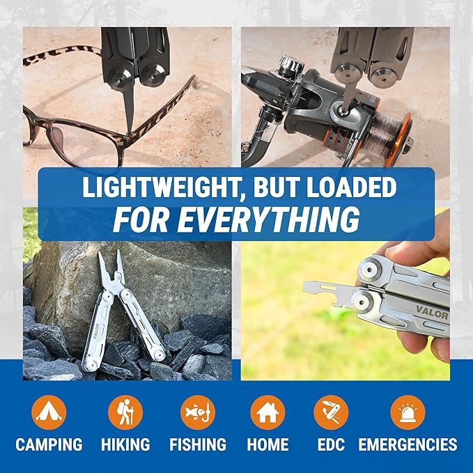 Valor 13-in-1 Multi Tool Pocket Knife with Pliers – Compact Lightweight EDC Multitool for Camping, Fishing, Outdoor, Survival – Self-Locking All-In-One Utility with Carry Case & Belt Loop