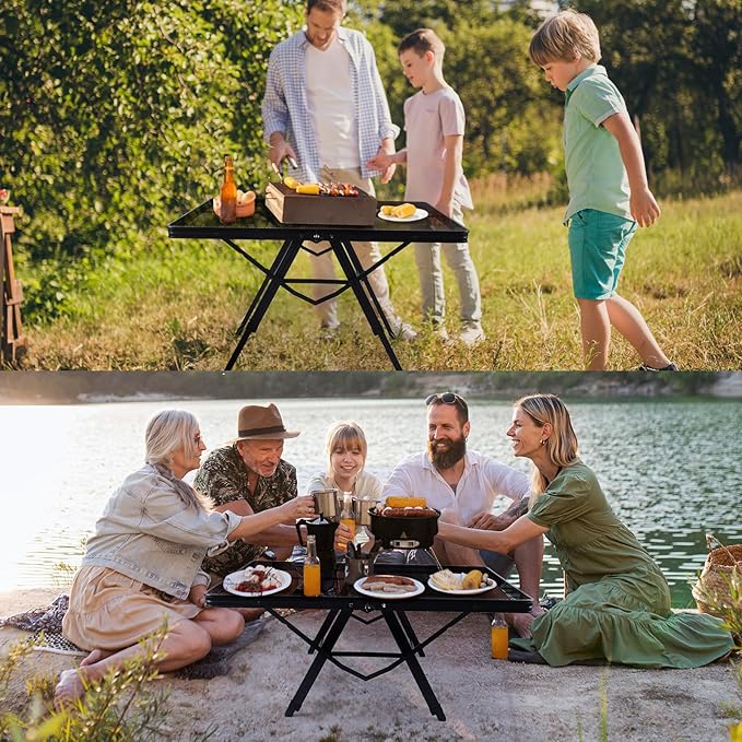 WildFinder 3 FT Folding Grill Table, Portable Camping Table for Outside, 3 Adjustable Height Folding Table with Desktop, Lightweight Outdoor, Camping, Picnic, BBQ