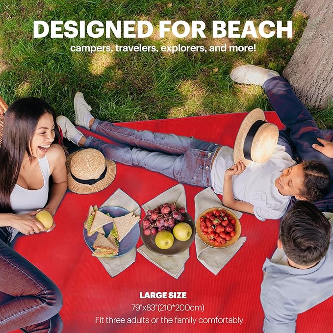 Beach Blanket Sandproof Waterproof, Beach Essentials Extra Large Beach Mat, 79" x 55" Oversized Durable Outdoor Picnic Mat Storage Bag for 1-4 Adults, Beach Accessories for Travel, Camping, Hiking