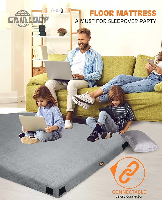 GAIALOOP 3 Inch Memory Foam Camping Mattress, Dual Layer Thick Sleeping Camp Pad for Car Tent Cot, Roll-Up Portable Glamping Floor Bed for Guests Sleepover