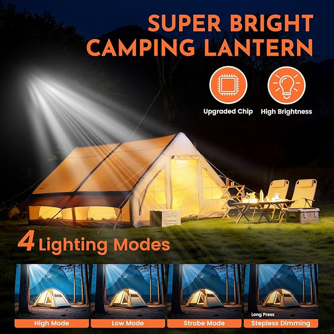 Camping Lights, Tent Light Rechargeable, Hanging Tent Lights with Magnet, Canopy Lights Outdoor, LED Camping Lantern, Flashlight Portable, Emergency Light for Home Outdoor