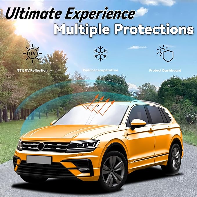 Windshield Sun Shade for 2018-2026 VW Tiguan Volkswagen Tiguan, Car Front Window Sunshade Shield Cover Sun Visor Protector with 240T Reflective Fabric UV & Sun Heat Protection Accessories