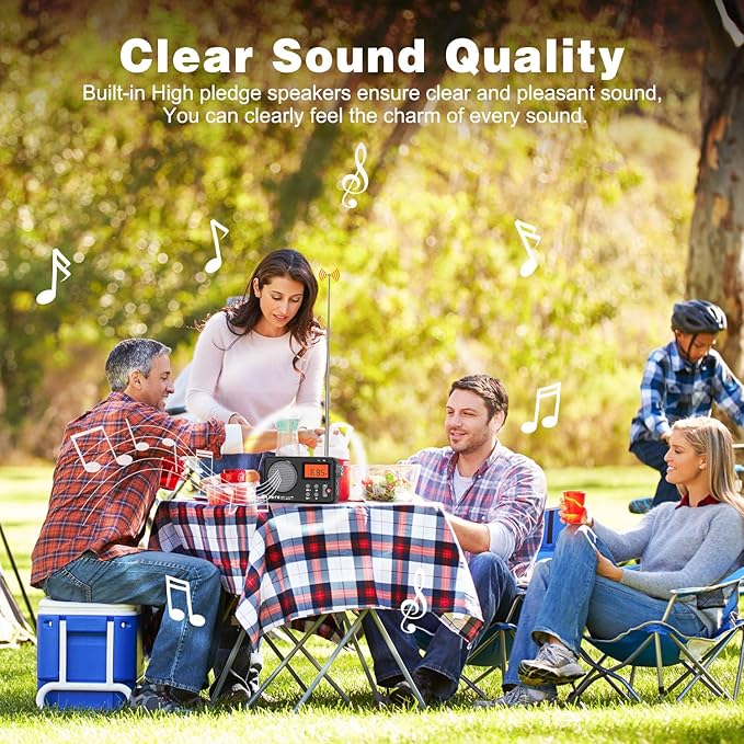 Goodes Portable AM FM Radio, Transistor Radio with Large Display, Alarm Clock, Sleep Timer and Headphone Jack, 4AA Battery Operated or Plug in Wall, for Home, Outdoor, Emergency