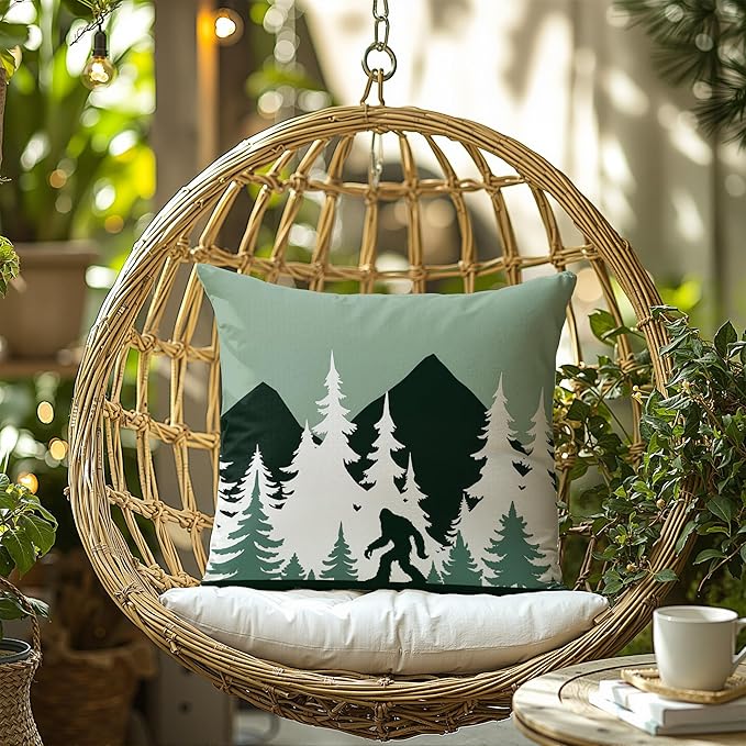 Funny Bigfoot Sasquatch Forest Throw Pillow Covers,Camper Decor Pillowcase,Camping Camper Bigfoot Gifts for Women,Big Foot Sasquatch Gifts 01