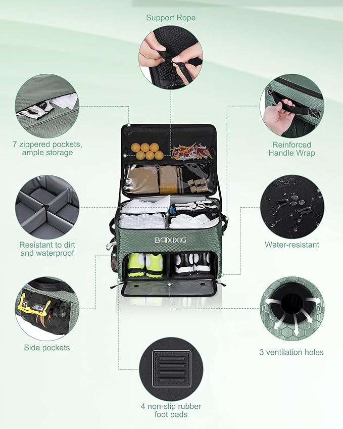 Golf Trunk Organizer, Waterproof Car Golf Locker with Separate Ventilated Compartment for 2 Pair Shoes, Golf Storage for Balls, Tees, Cap, Clothes, Gloves, Accessories, Gifts for Men, Women