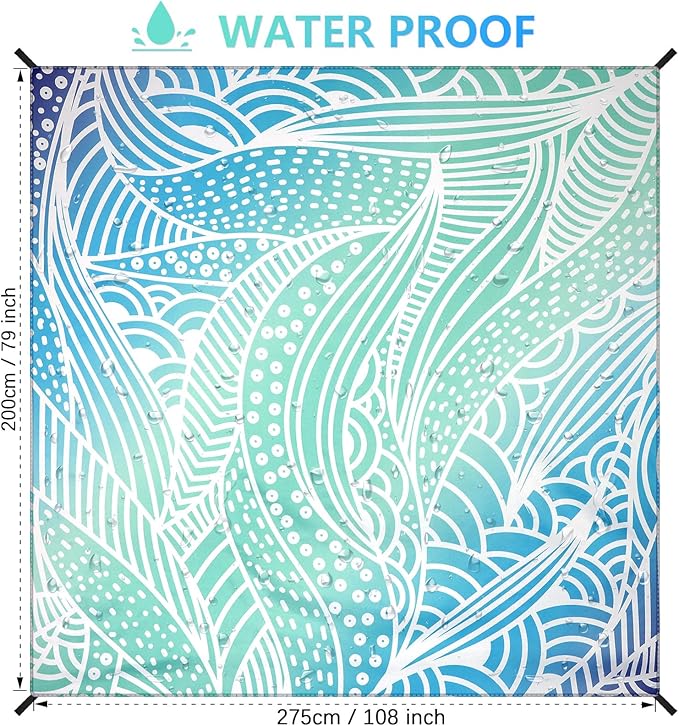 HIHOHO Beach Blanket Waterproof Sandproof Beach Mat for 1-8 Adults Quick Drying Durable Outdoor Picnic Mat for Beach Festival Travel Camping Hiking (Gradiant BL-Ripple, 79"×108"(6 Person))