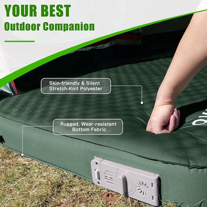 NYECHTO Self Inflating Sleeping Pad for Camping, 4" Extra-Thick Memory Foam Camping Mattress with Electric Pump, Fast Inflate & Deflate,9.5 R-Value Insulated Camping Pad for Car Travel Tent Cot, Green