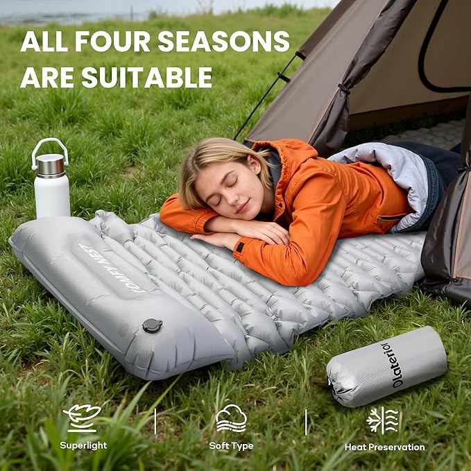 Camping Sleeping Pad with 4.8 R-Value, Ultralight Camping Mat with Pillow and Built-in Foot Pump, Inflatable Sleeping Mat Compact for Outdoor Hiking, Camping, Backpacking, Hiking, Traveling, Tent
