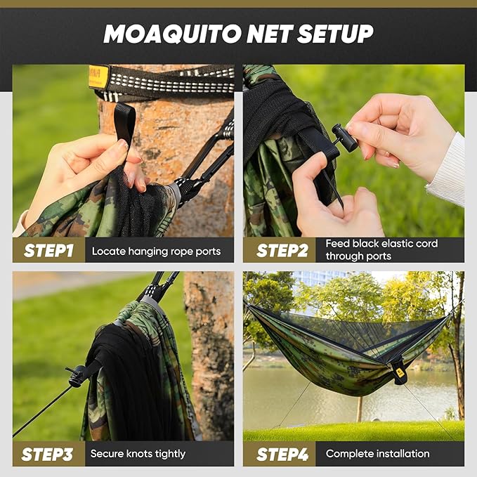 Camping Hammock with Mosquito Net, 600 lbs Portable Hammock with Tree Straps,2-in-1 Double/Single Travel hammocks Tent for Outside/Indoor/Backpacking/Beach-Plaid Camouflage