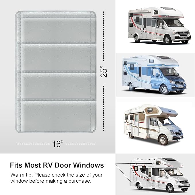 RV Door Window Shade Cover - Magnetic RV Blackout Window Cover with UV Protection and Privacy Features (25 * 16 in) Foldable Magnet Design, Waterproof Fabric, Reflective (Grey, 1 Pack)