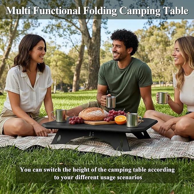 LiveGo Foldable Camping Table, Lightweight Folding Outdoor Table with Aluminum Legs, 2 in 1 Adjustable Height Portable Folding Table for Beach, Picnic, Grilling, Hiking & Fishing Indoor Outdoor